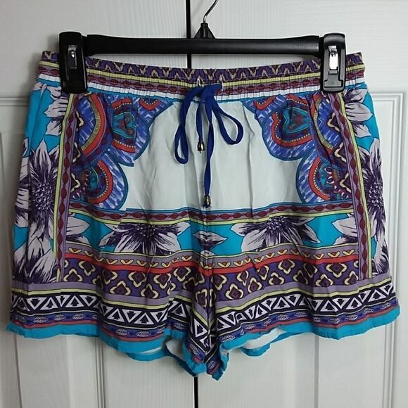 Peach Puff Drawstring Print Shorts Sz M - Picture 1 of 5